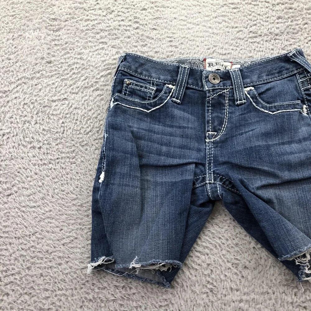Ariat Shorts Girls 10 Blue Denim Jean Cut-Off Distressed Western REAL Pockets